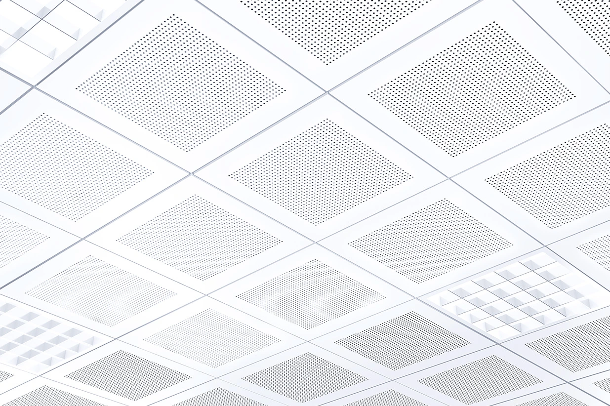 Reinigung von abgehängten Deckenplatten in einem gewerblichen Gebäude