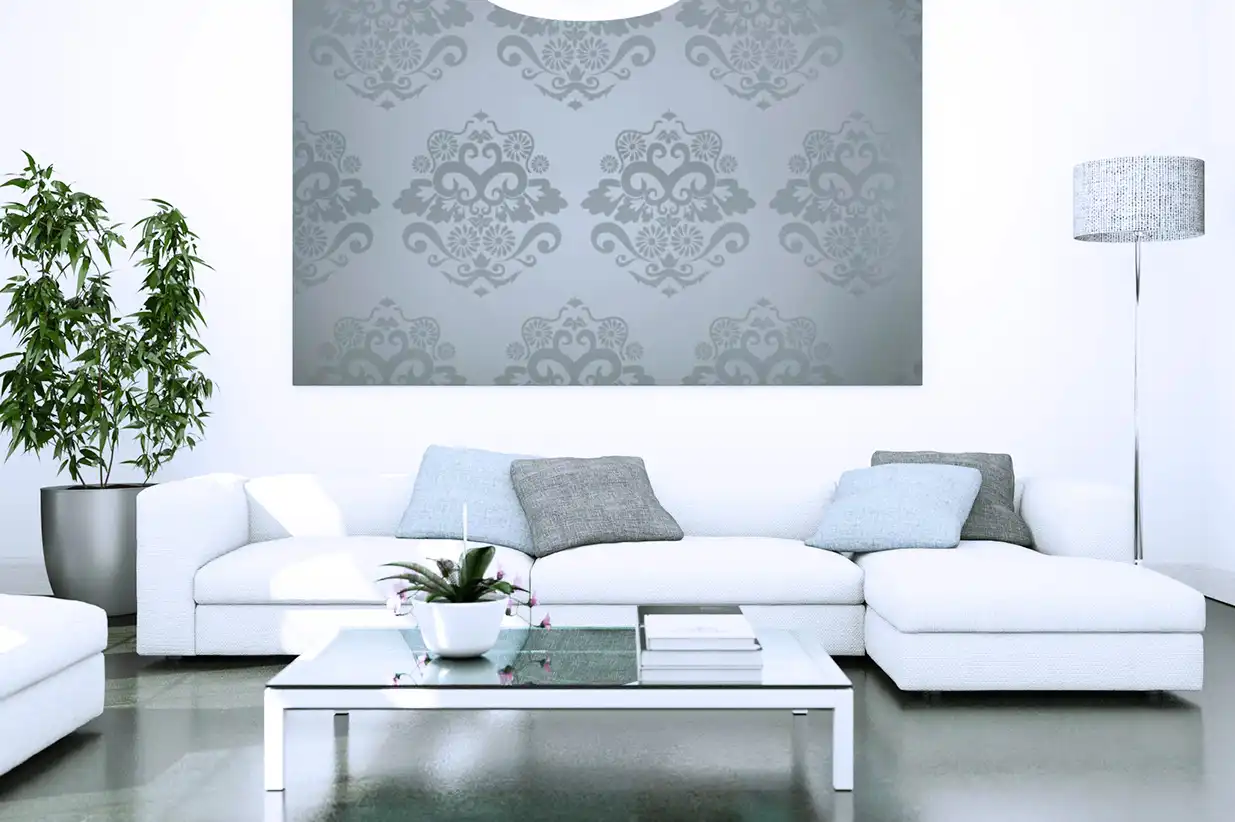 Wohnungsreinigung in einem hell eingerichteten modernen Wohnzimmer